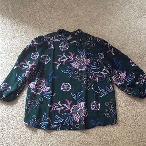 Ann Taylor Black Boxy Blouse with Mandarin Collar